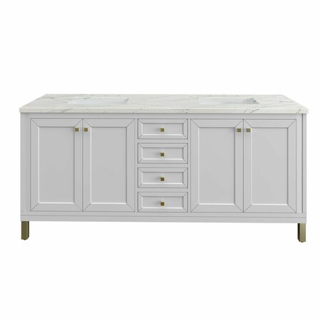 JAMES MARTIN VANITIES Chicago 72in Double Vanity, Glossy White w/ 3 CM Ethereal Noctis Top 305-V72-GW-3ENC